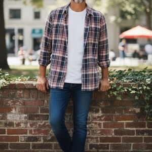 Vans Men's Casual Plaid Shirt - Pink and Navy